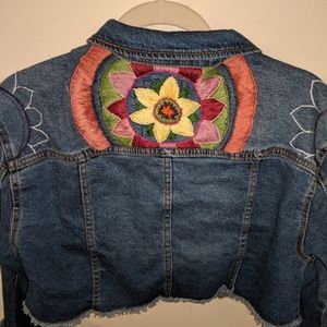 ONE OF A KIND Hand Embroidered Cropped Jean Jacket